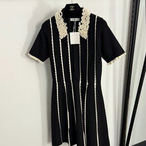 Sandro new color-blocked striped knit dress with lace trim